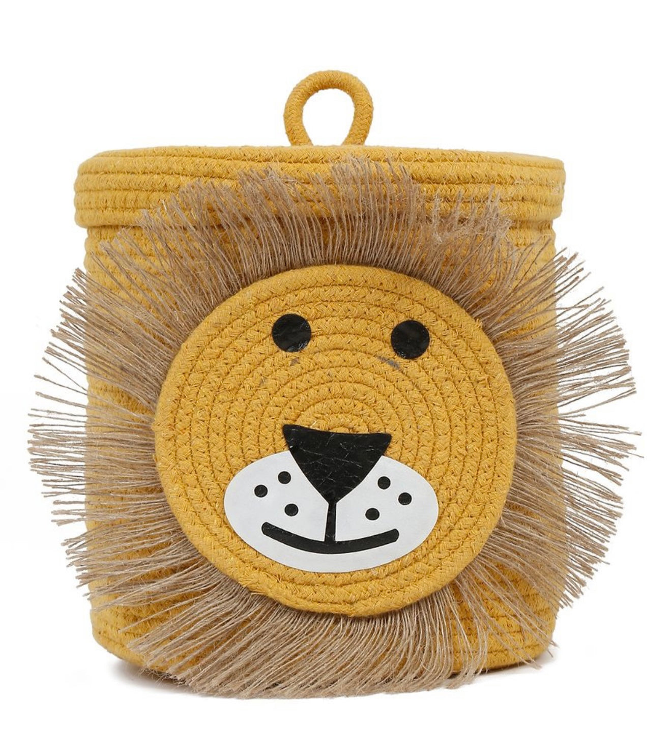 Lion Face Storage Basket with Lid – Woven Cotton Rope Kids Laundry & Toy Organizer