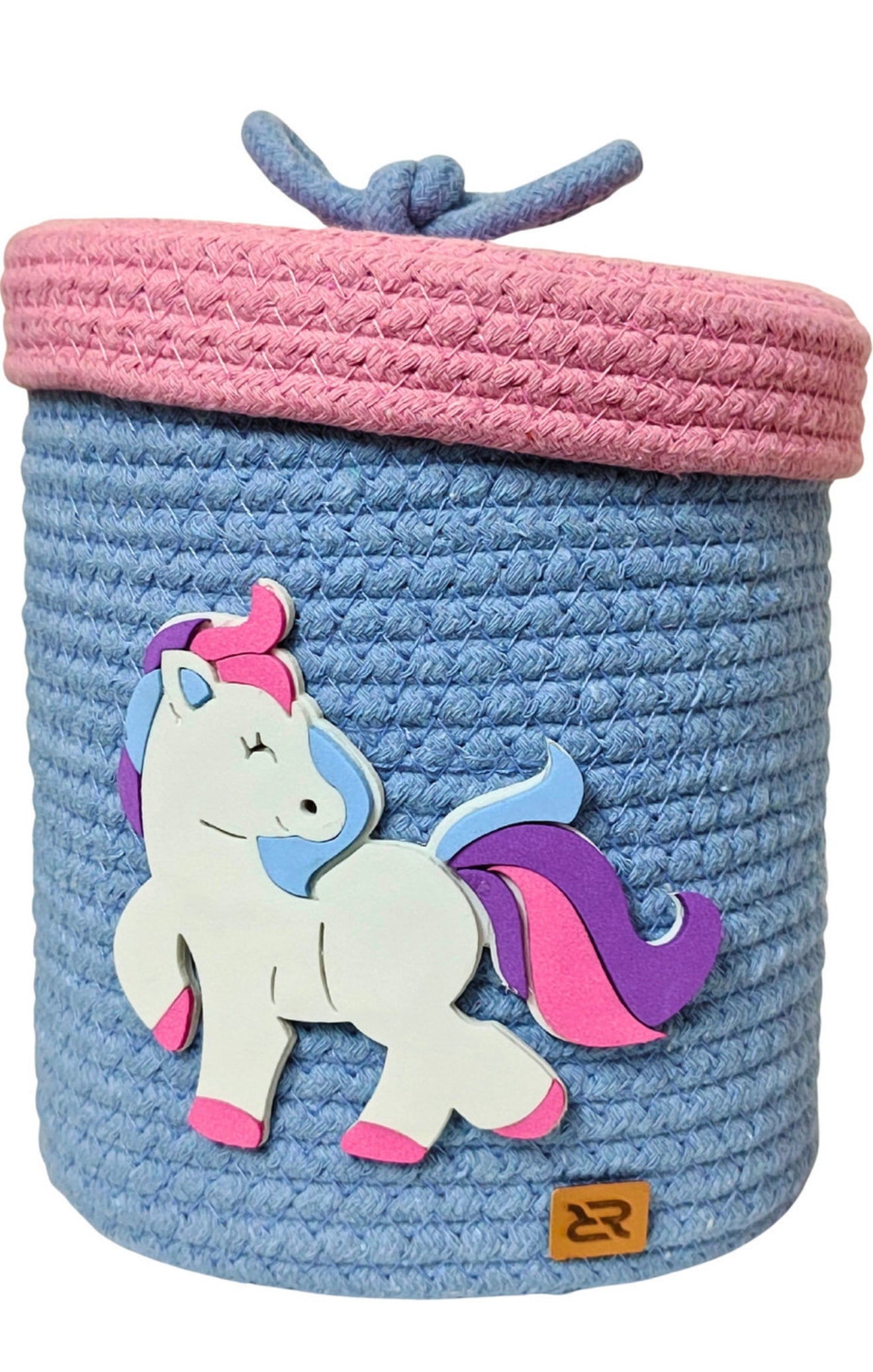 Unicorn Woven Storage Basket – Cute Rope Organizer with Lid for Kids Room & Nursery