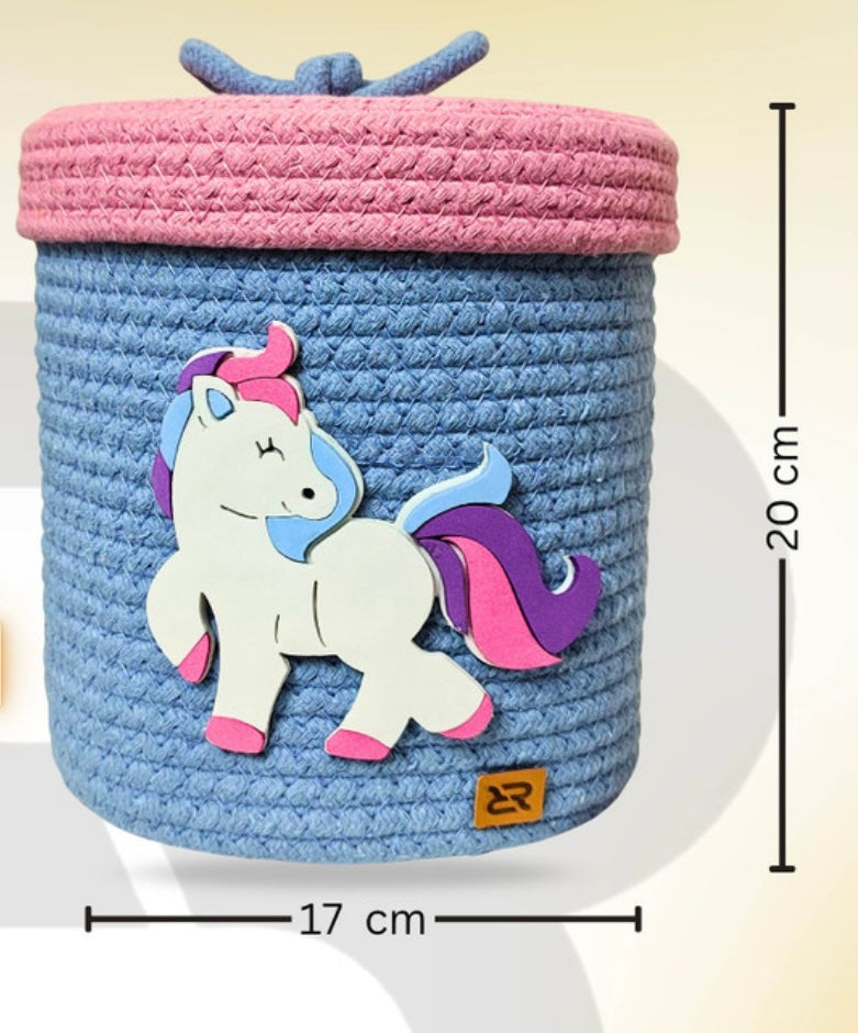 Unicorn Woven Storage Basket – Cute Rope Organizer with Lid for Kids Room & Nursery