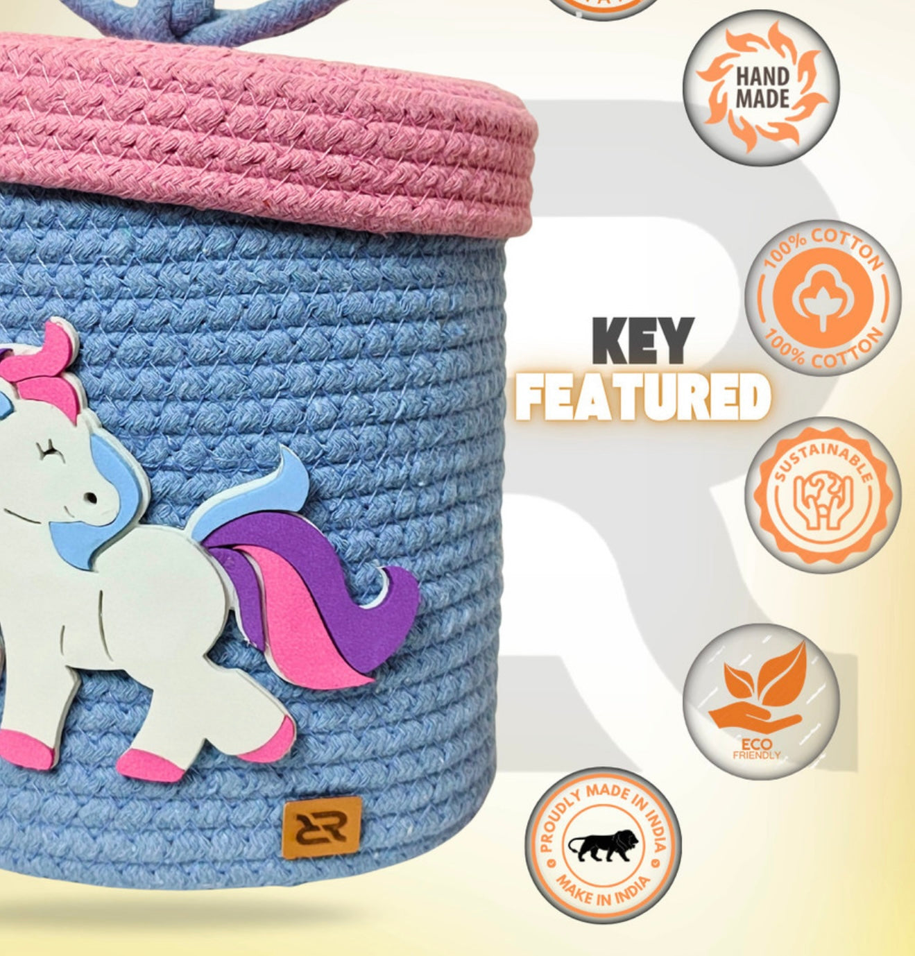 Unicorn Woven Storage Basket – Cute Rope Organizer with Lid for Kids Room & Nursery