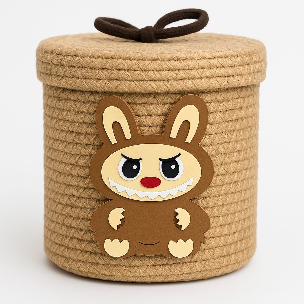 Labubu Storage Basket – Fun Rope Organizer with Lid for Toys & Laundry