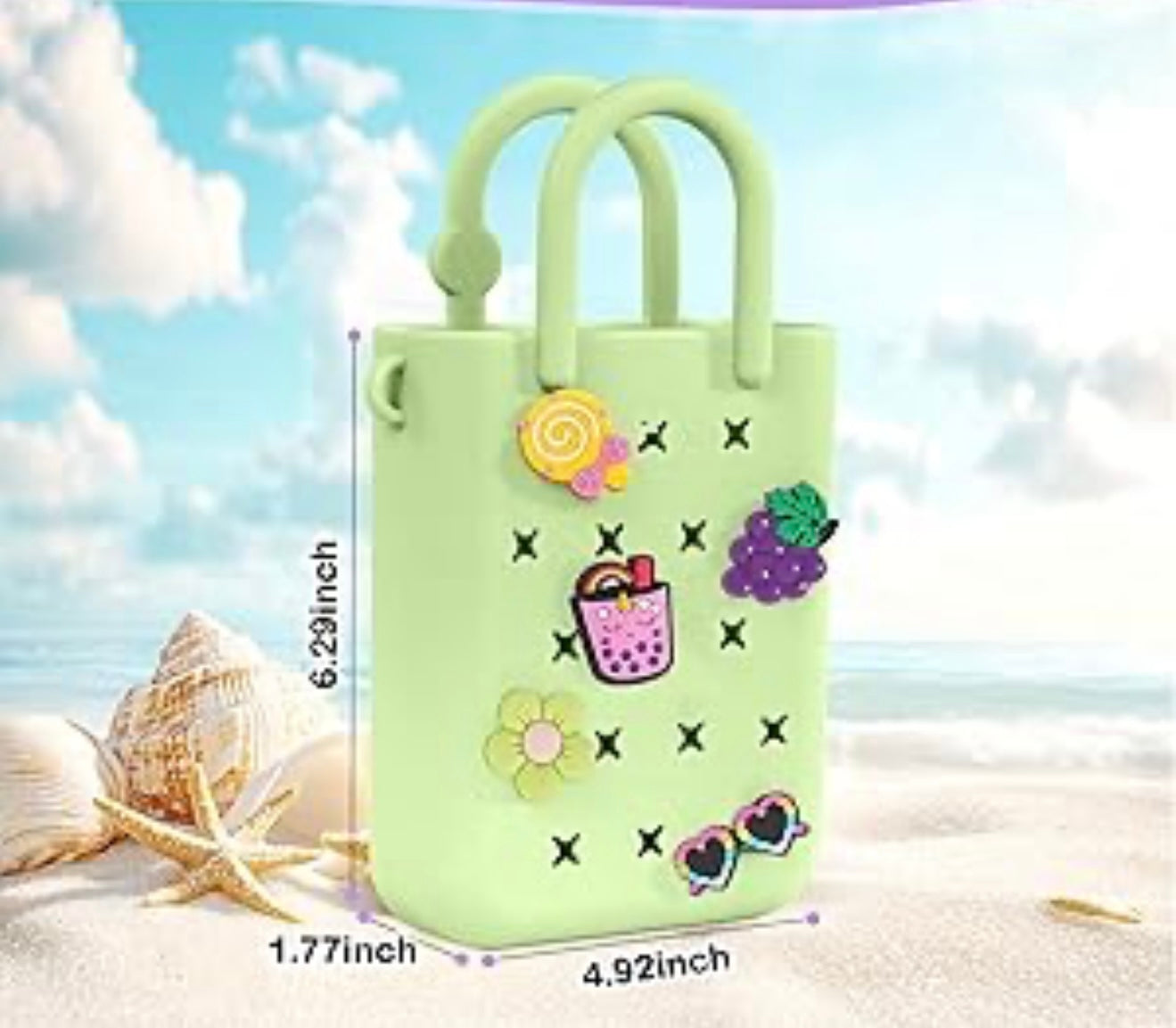 Cute Silicone Mini Tote Bag with Decorative Pins, DIY Customizable Design, Holographic Strap (Pack of 1, Color may vary)