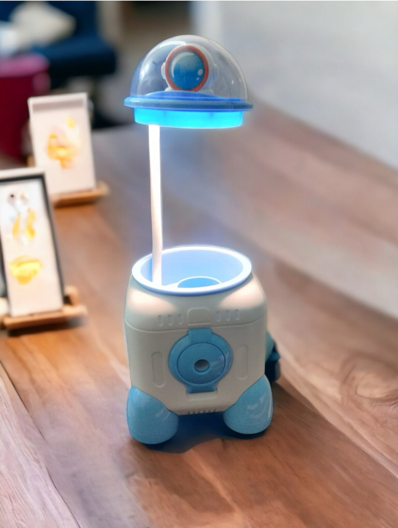Rocket Shaped Pen Stand With Lamp and Sharpener (Colour may vary)