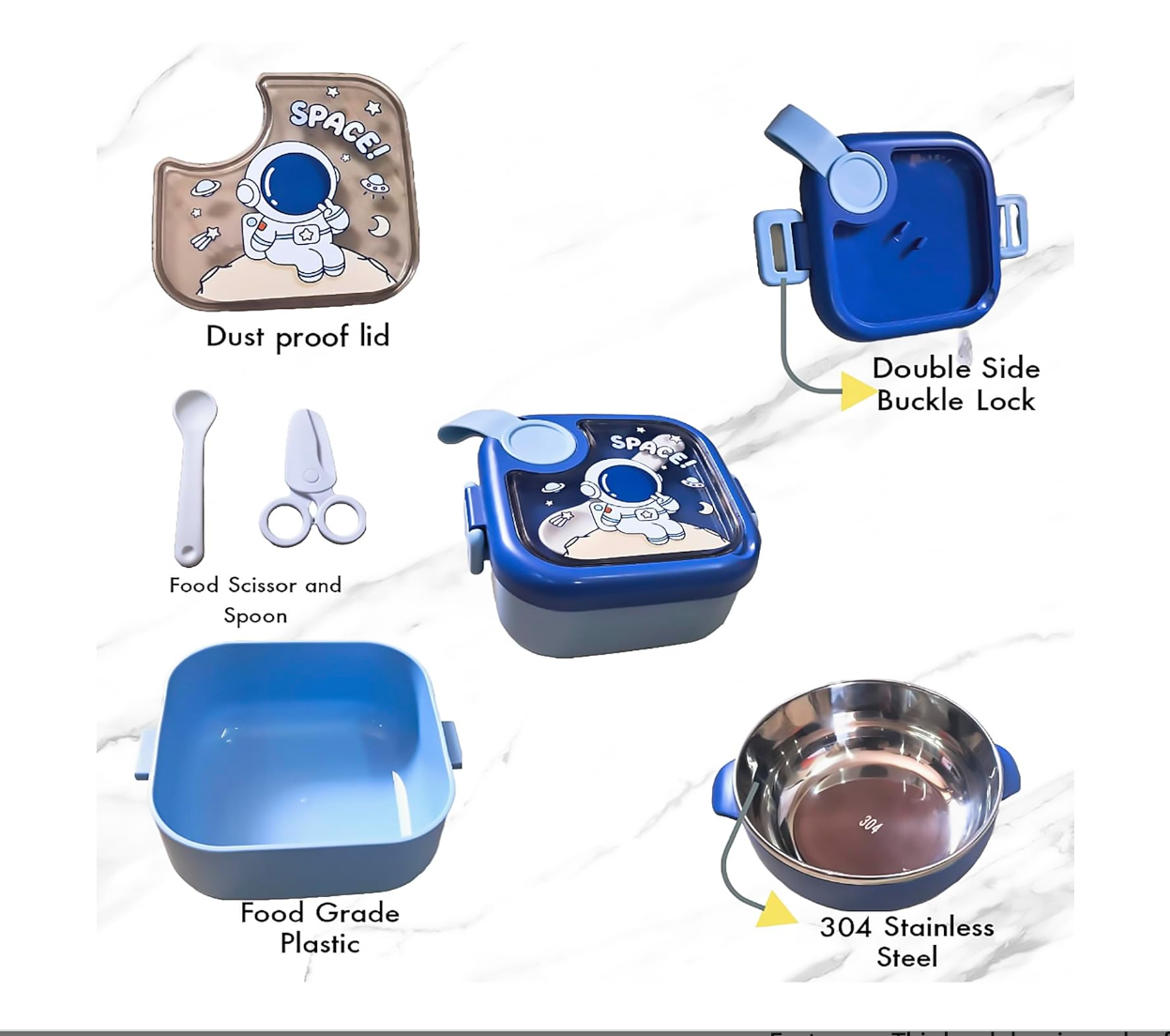 Space Mini Lunch Box With Bowl, Spoon and Scissor