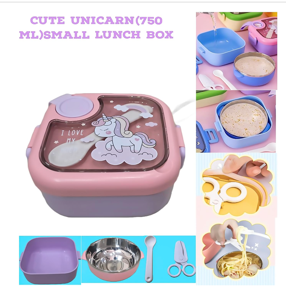 Unicorn Mini Lunch Box With Bowl, Spoon and Scissor