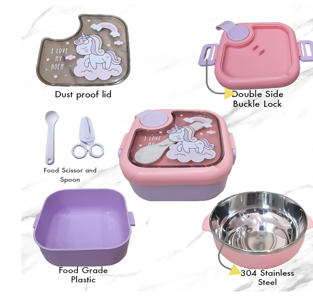 Unicorn Mini Lunch Box With Bowl, Spoon and Scissor