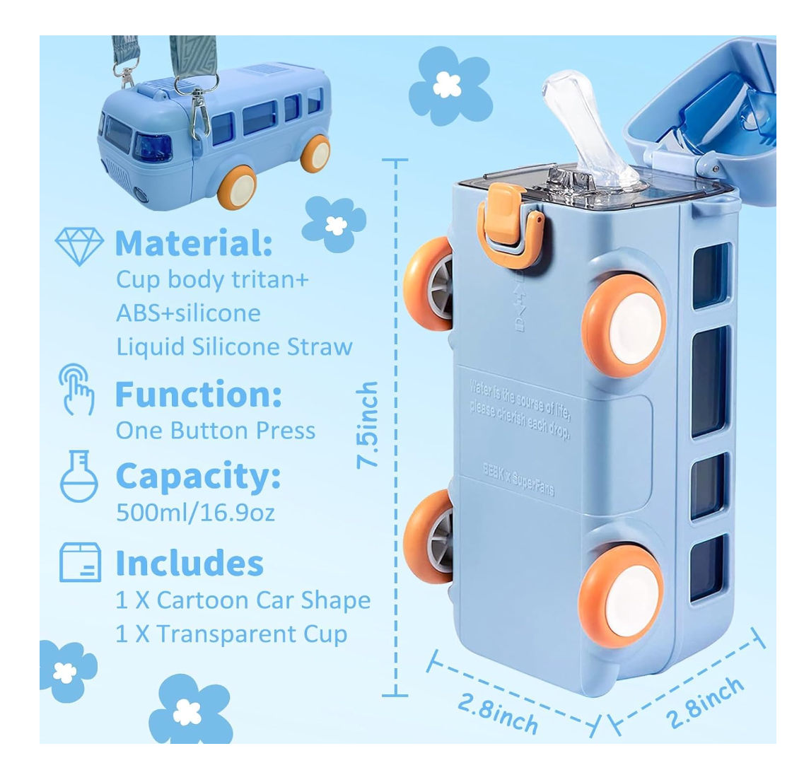 Bus Shaped Water Botlle (Color may vary)