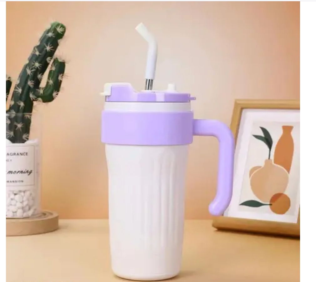 Sipper With Straw (White And Purple)