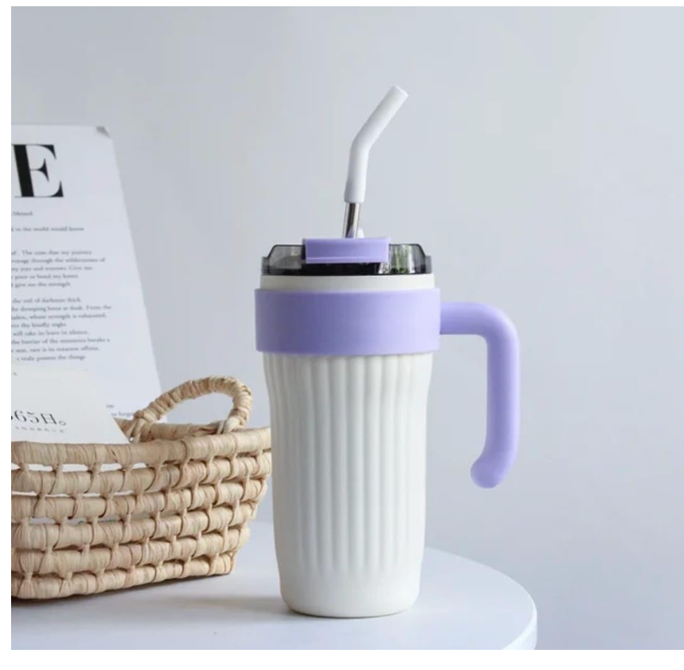 Sipper With Straw (White And Purple)
