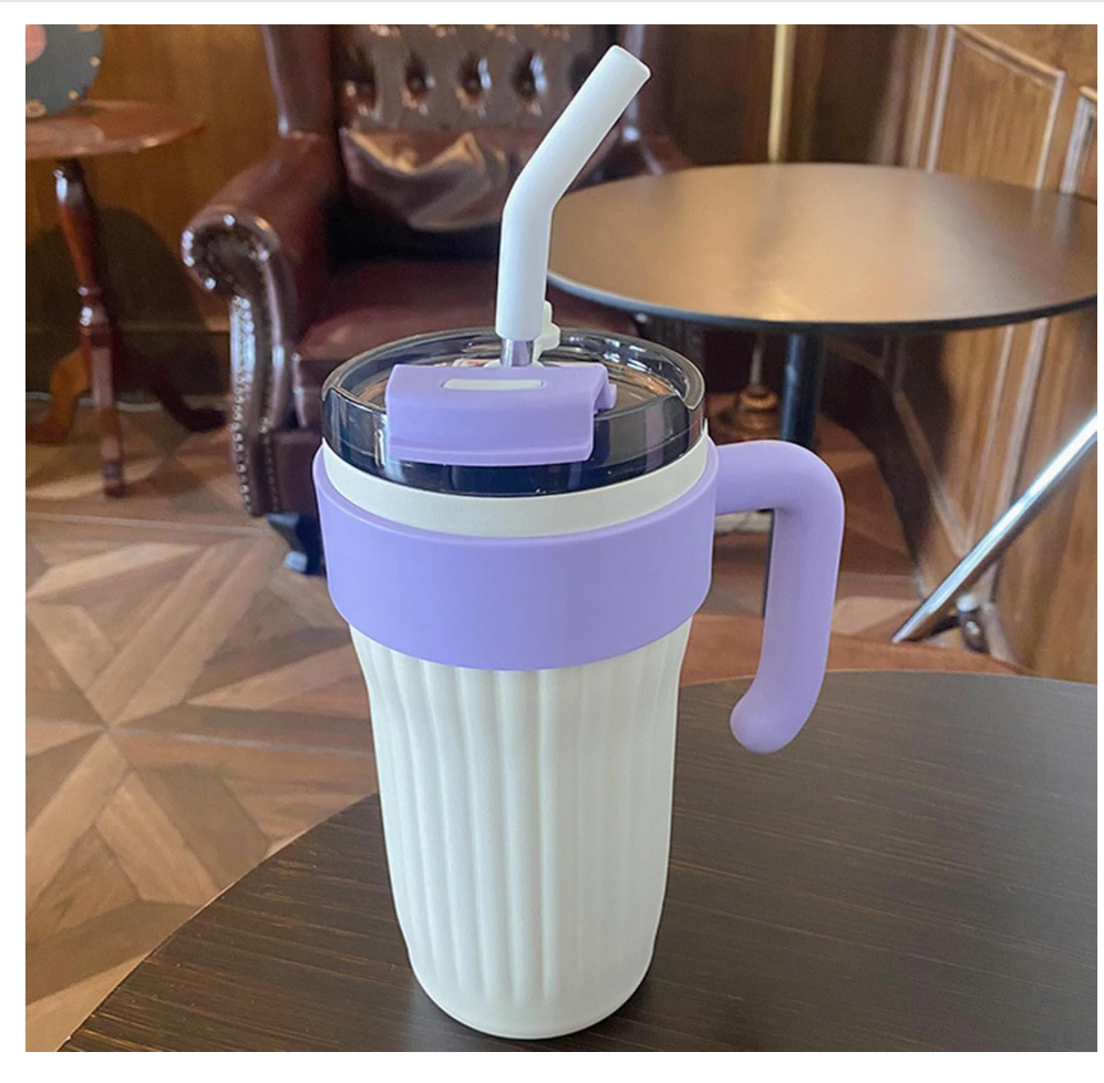 Sipper With Straw (White And Purple)