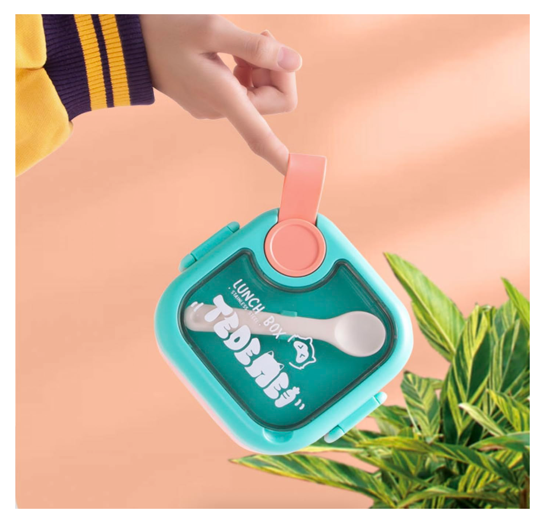 Stainless Steel Lunch Box With Bowl, Spoon and Scissors (Yellow and Blue )