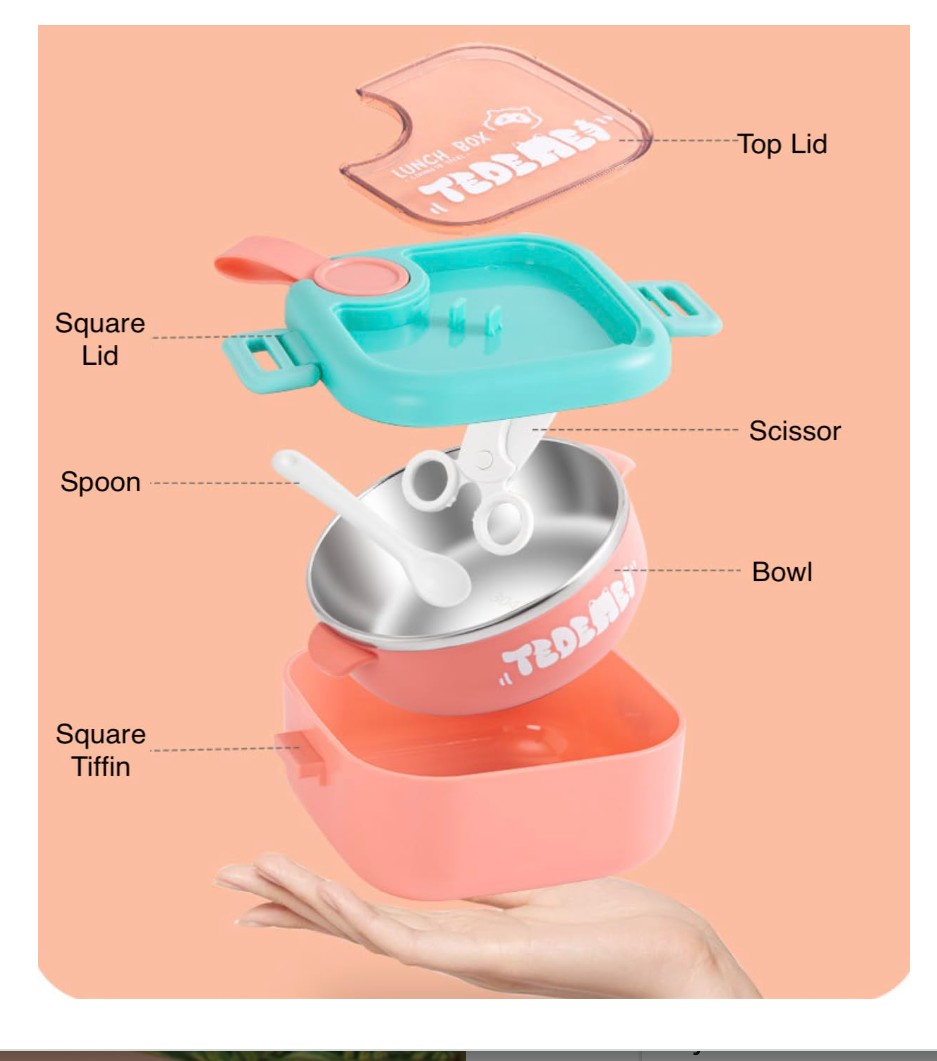 Mini Lunch Box With Bowl, Spoon and Scissors