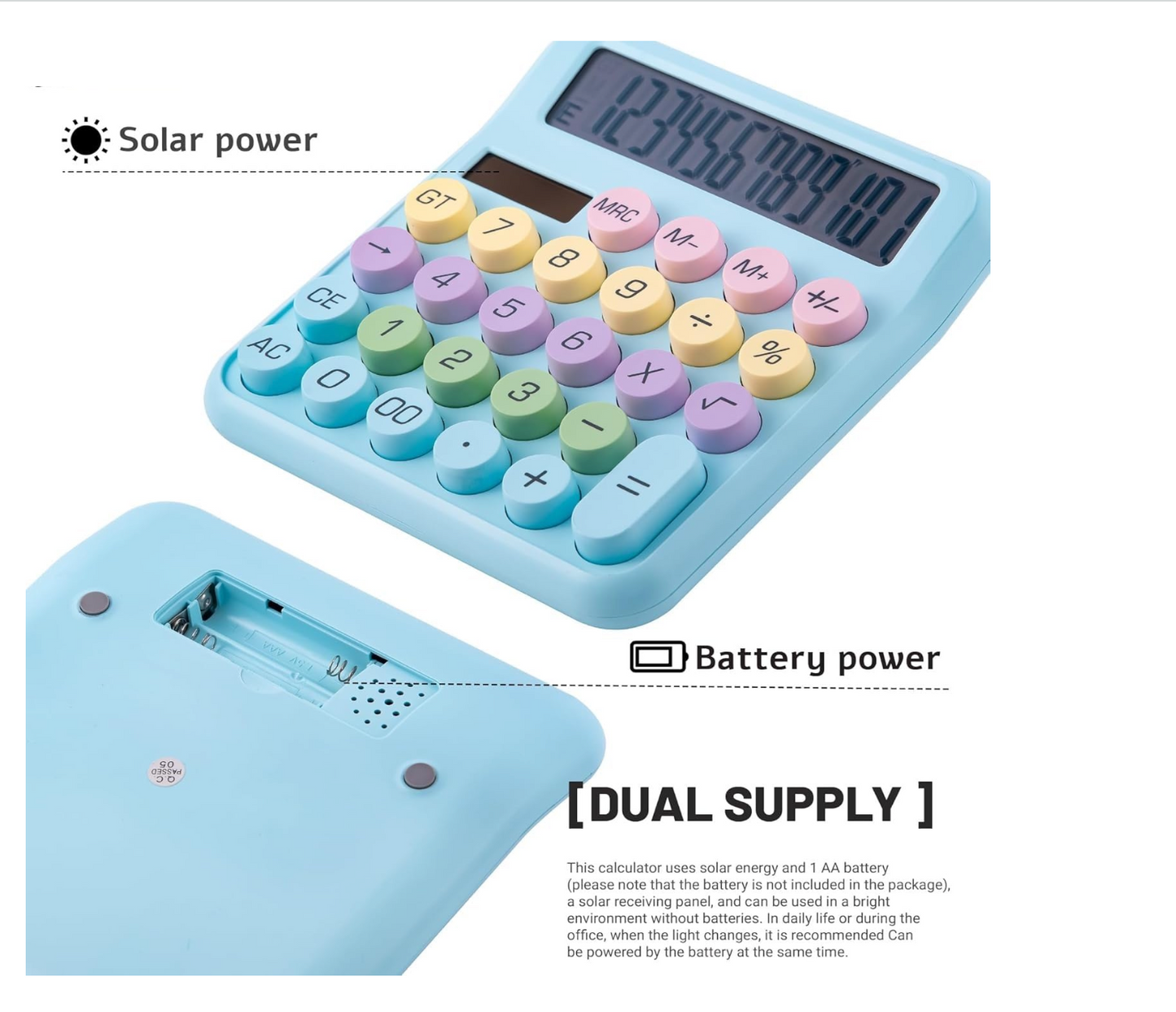 12 Digit Extra Large 5-Inch LCD Display Pastel Calculator
