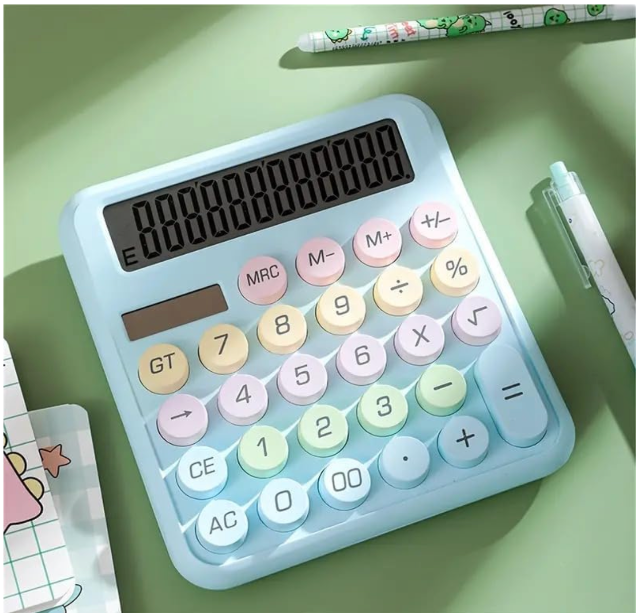 12 Digit Extra Large 5-Inch LCD Display Pastel Calculator