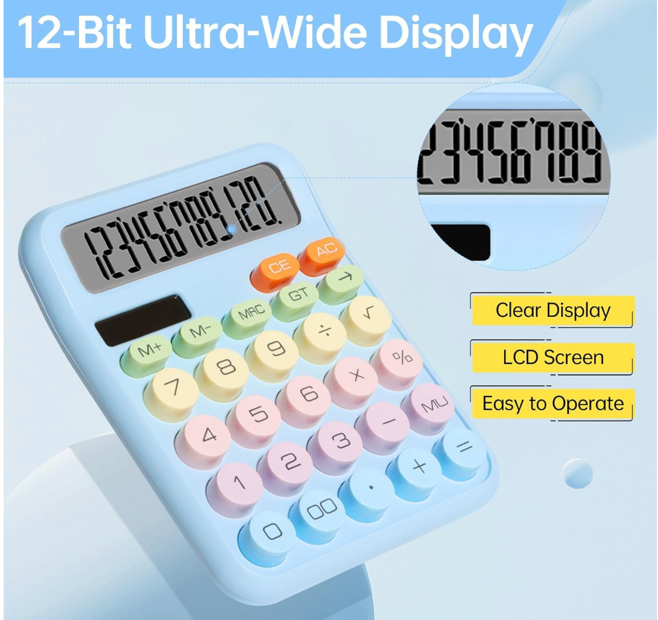 12 Digit Large LCD Display Pastel Calculator