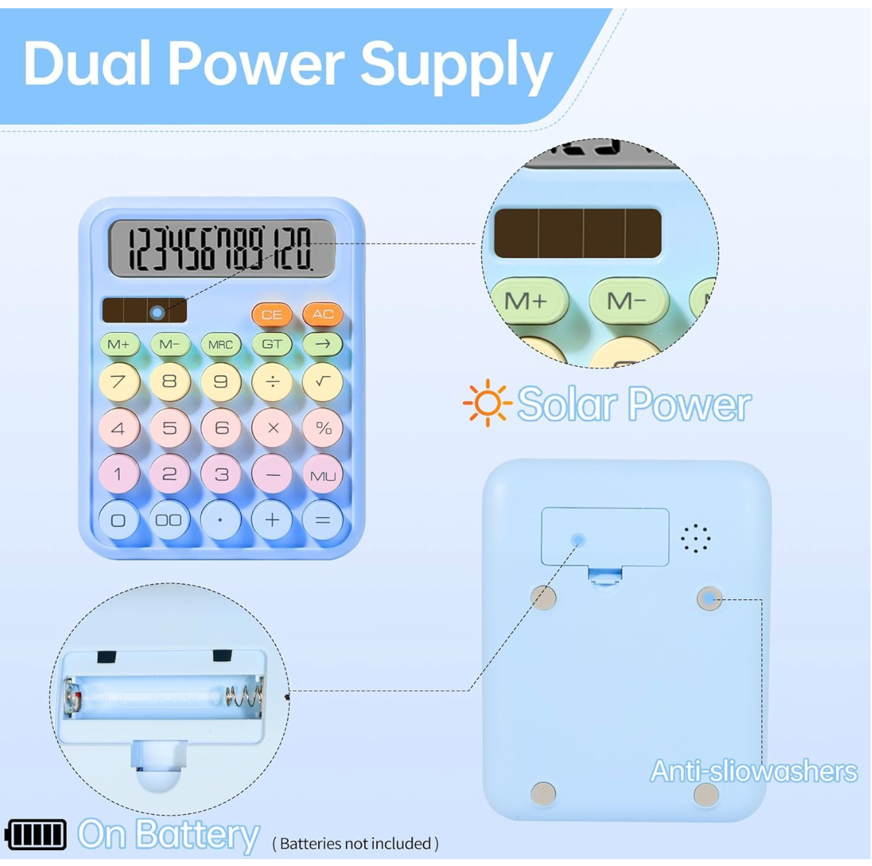 12 Digit Large LCD Display Pastel Calculator