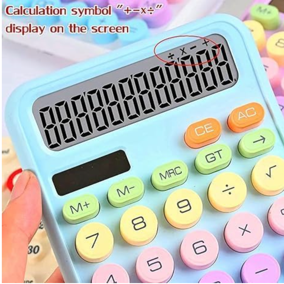 12 Digit Large LCD Display Pastel Calculator