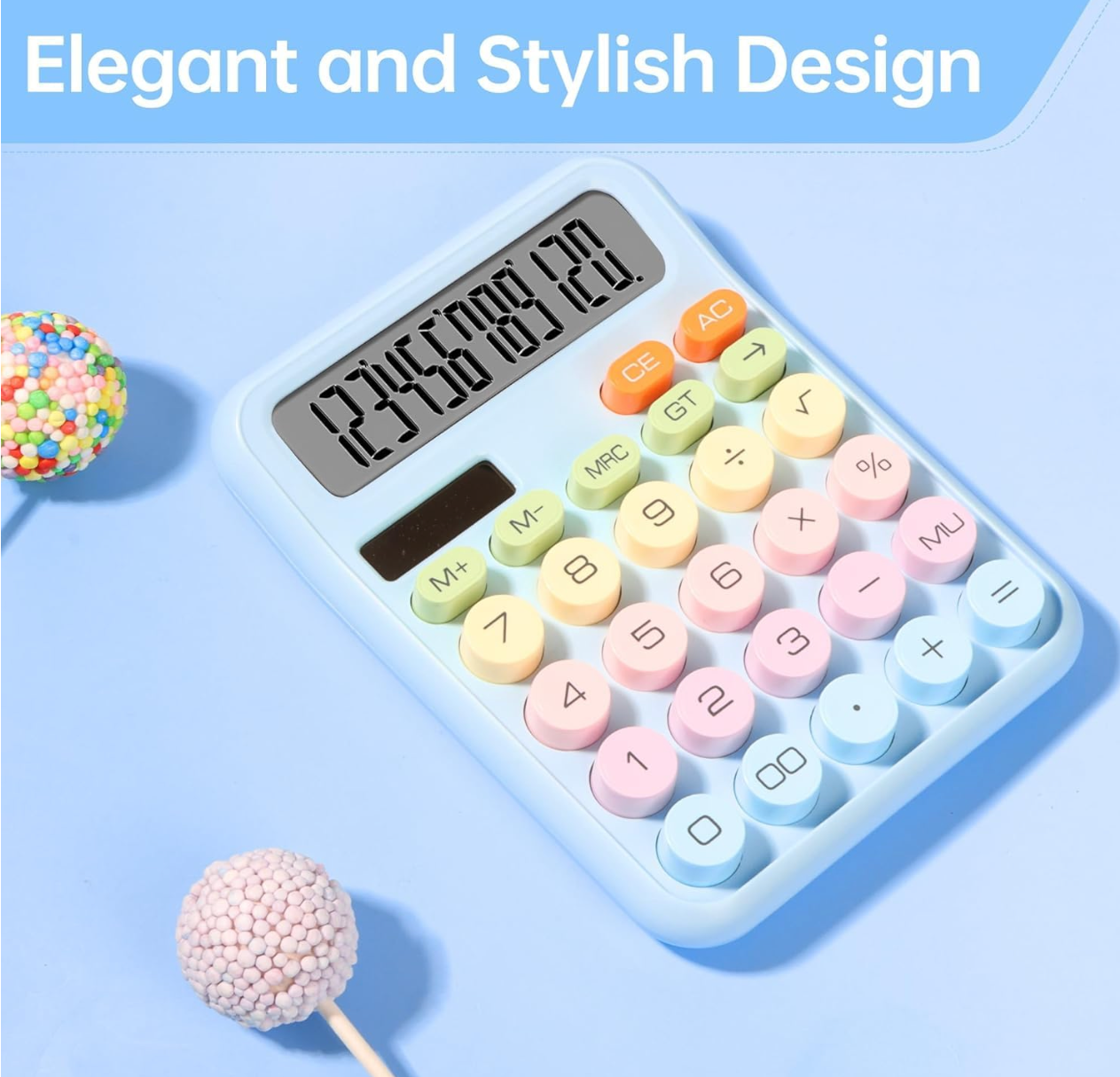 12 Digit Large LCD Display Pastel Calculator