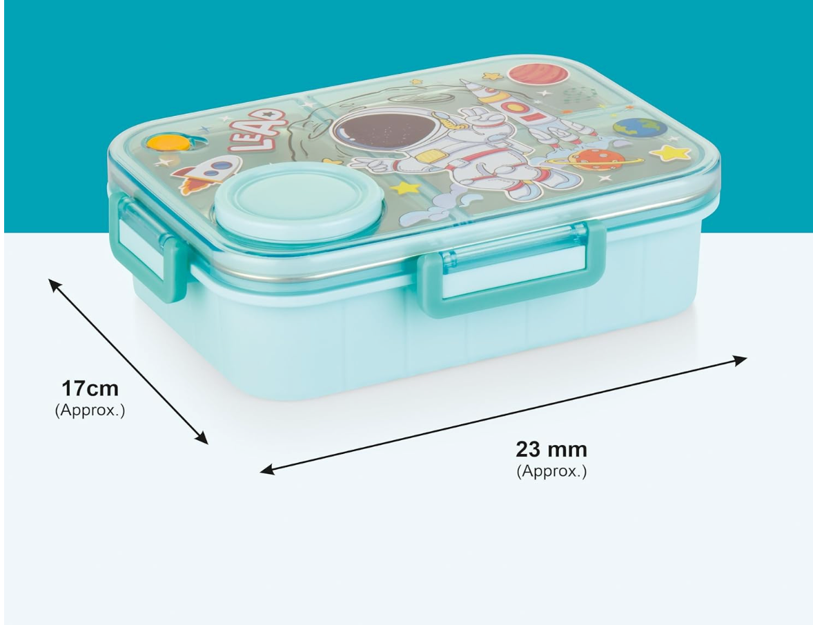 3 Compartment Space Lunch Box With Container, Spoon And Chopsticks