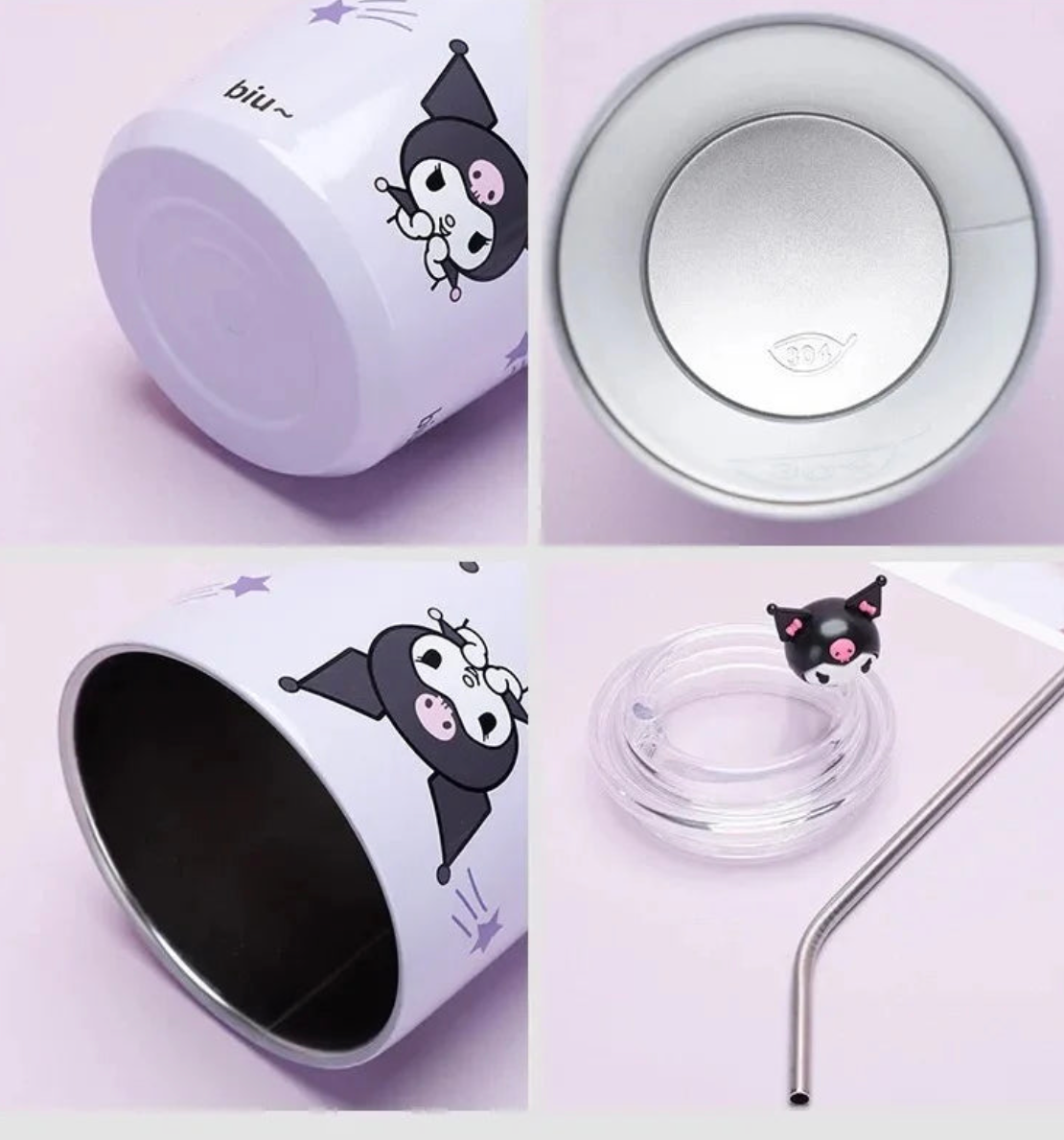 Kuromi Stainless Steel Sipper With Lid And Straw