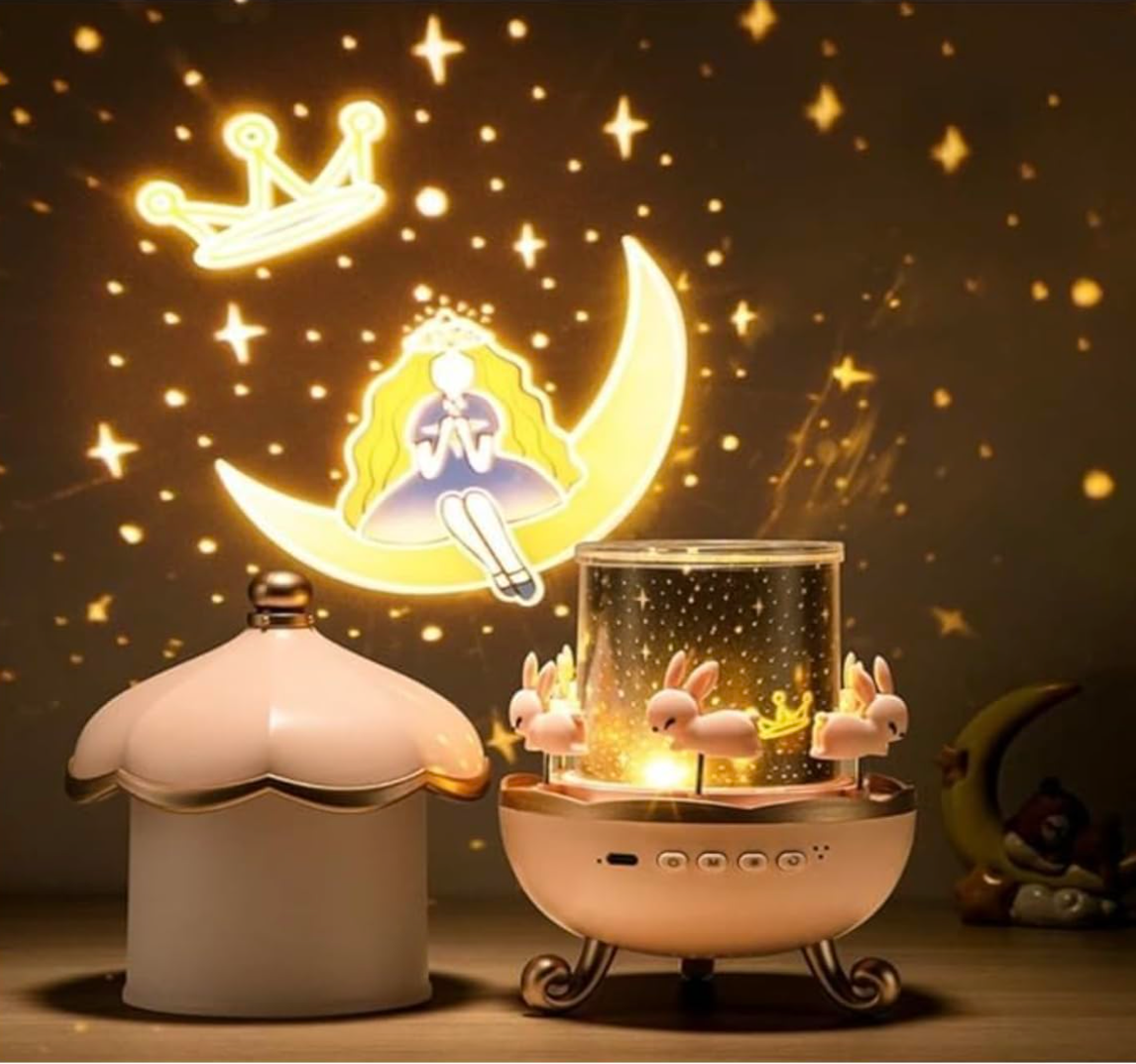 Musical Carousel Night Light Projector with Rotating Bunny Figures