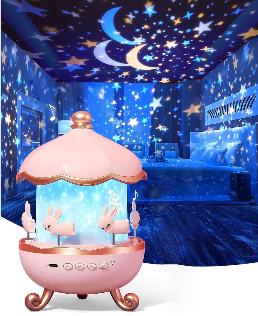 Musical Carousel Night Light Projector with Rotating Bunny Figures