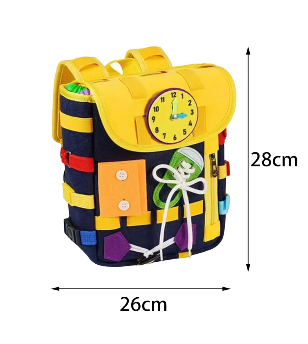 Kids Activity Learning Backpack – Montessori Busy Bag with Educational Toys, Clock & Shoelace Practice