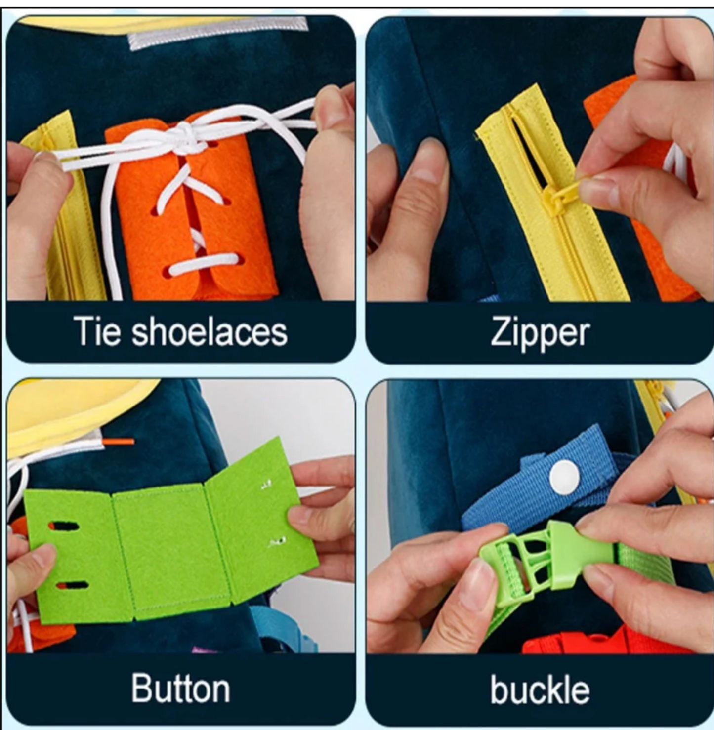 Kids Activity Learning Backpack – Montessori Busy Bag with Educational Toys, Clock & Shoelace Practice