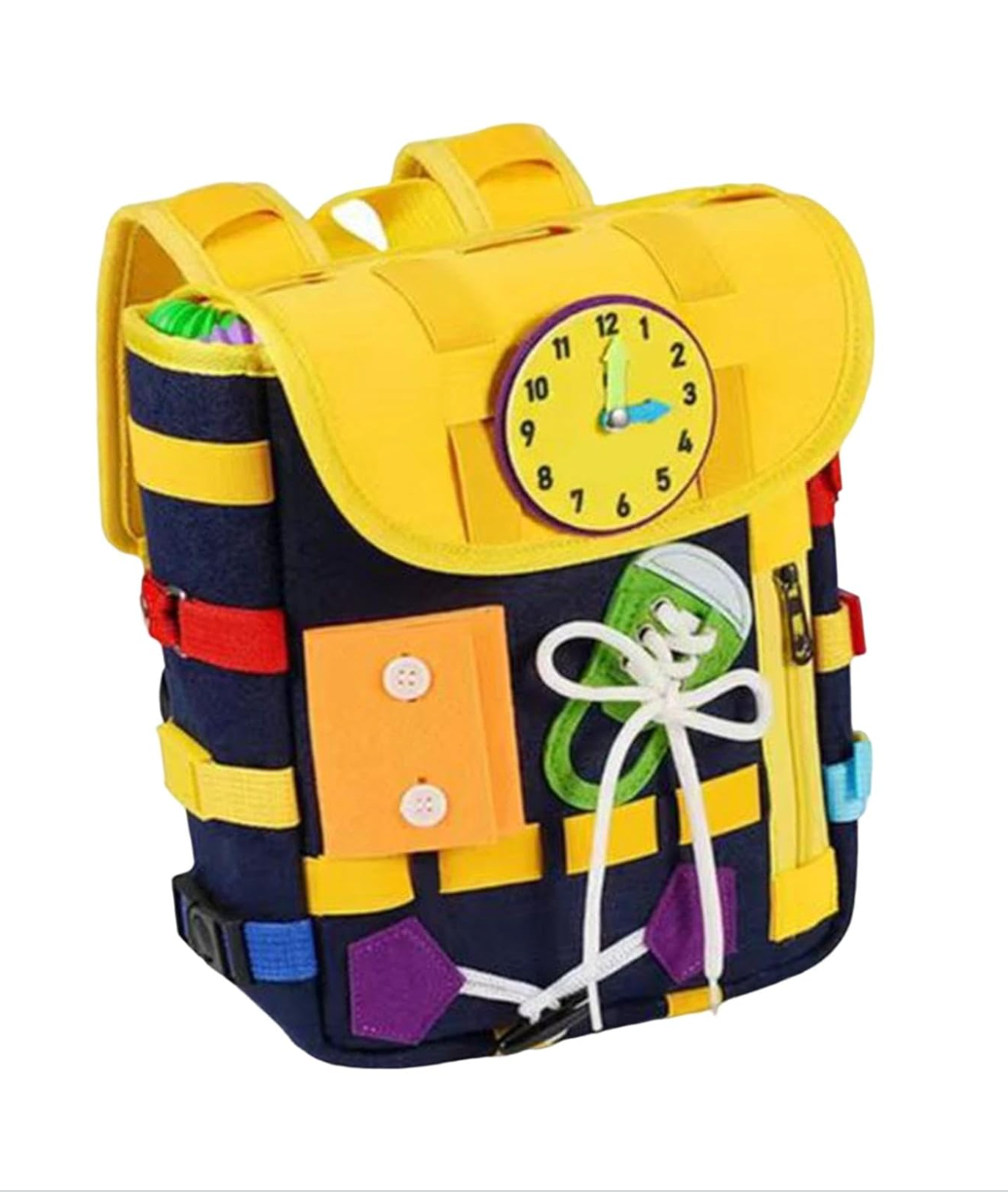 Kids Activity Learning Backpack – Montessori Busy Bag with Educational Toys, Clock & Shoelace Practice