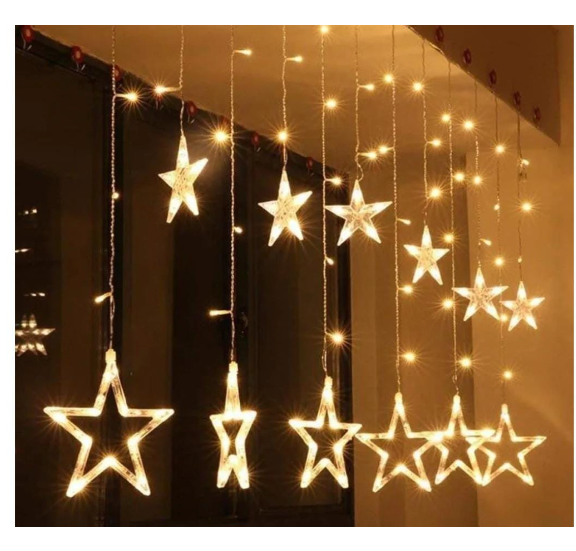 TMDA LED Star Curtain String Lights, Warm White, Decorative Window Hanging Lights for Home, Party, Wedding,Festivals (6 * 6 Lights