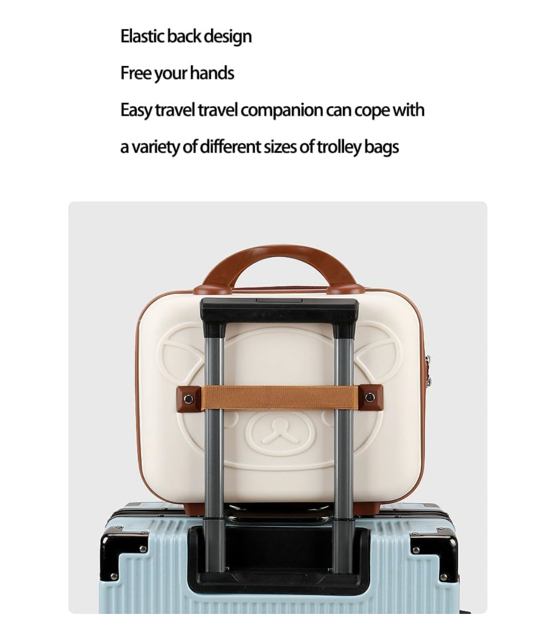 Hard Shell Travel Vanity Case, White with Brown Trim, Combination Lock, Dual Handle,Cosmetic Bag Travel 