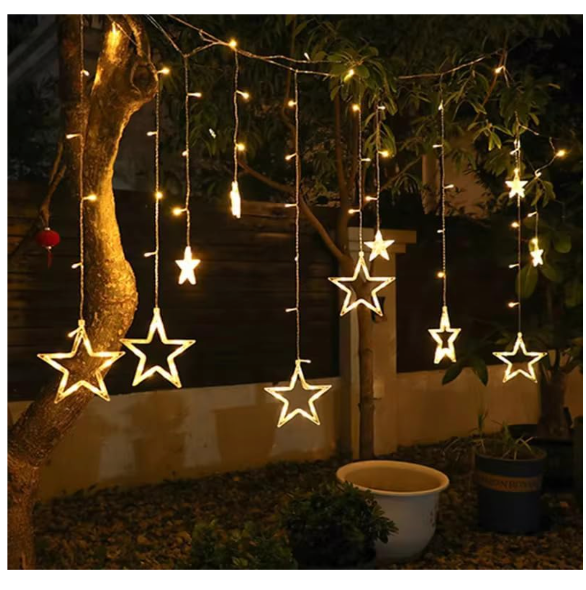 TMDA LED Star Curtain String Lights, Warm White, Decorative Window Hanging Lights for Home, Party, Wedding,Festivals (6 * 6 Lights
