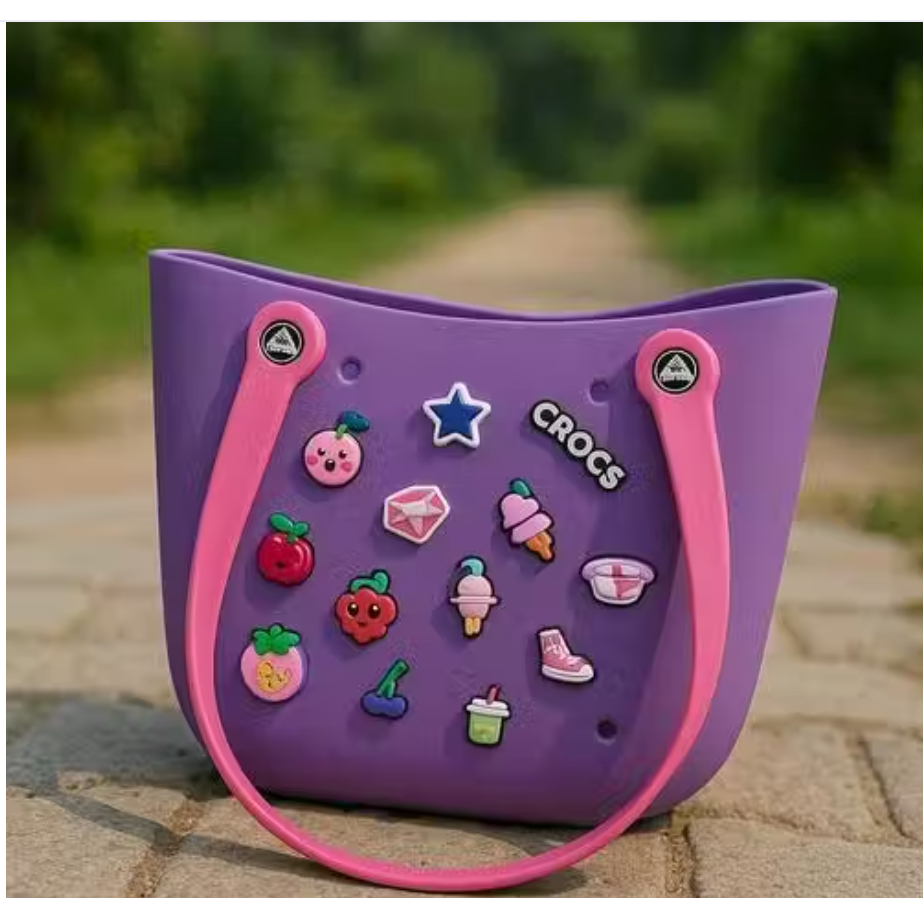 TMDA Decorative Tote Bag with Charms, Double Handle Design, COLOUR MAY VARY, 24 x 12 x 20 cm