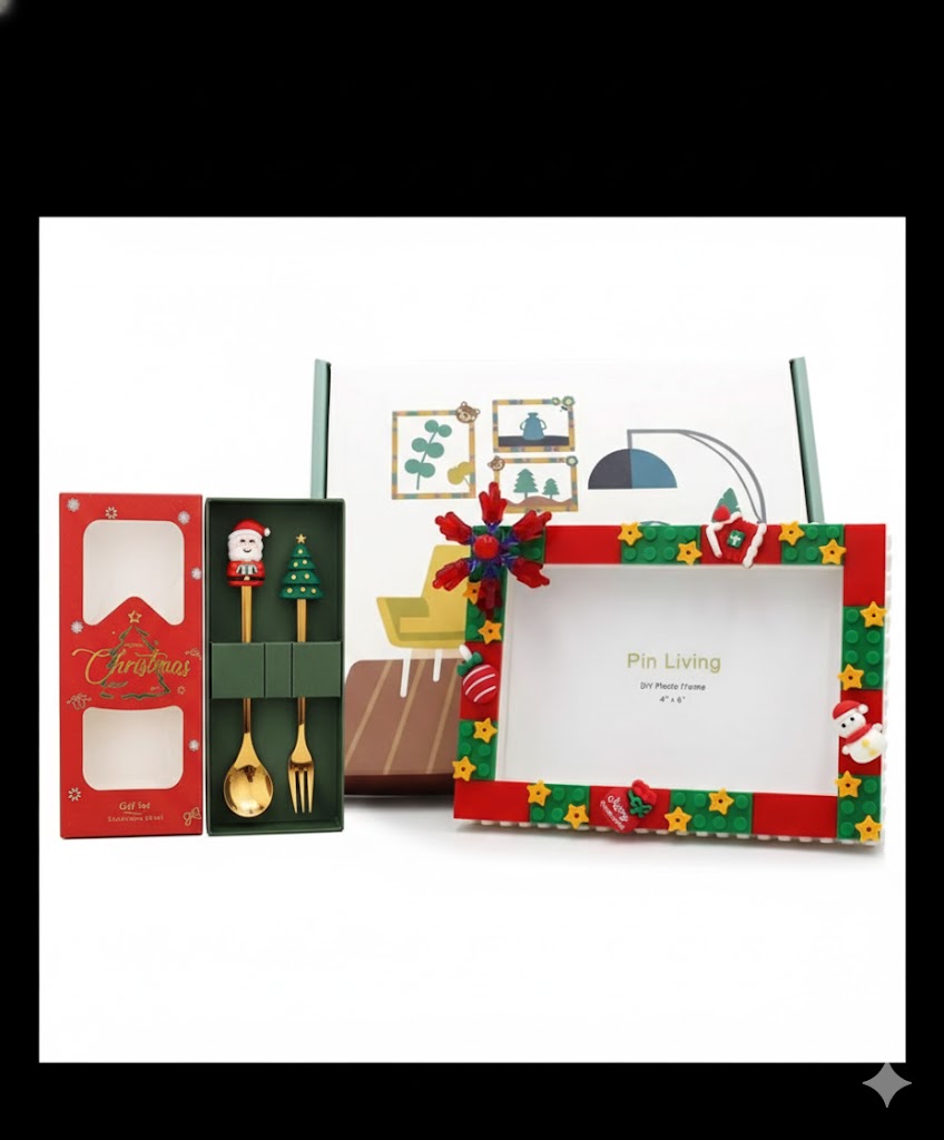 CHRISTMAS COMBO- CHRISTMAS THEME LEGO FRAME AND CHRISTMAS CUTLERY