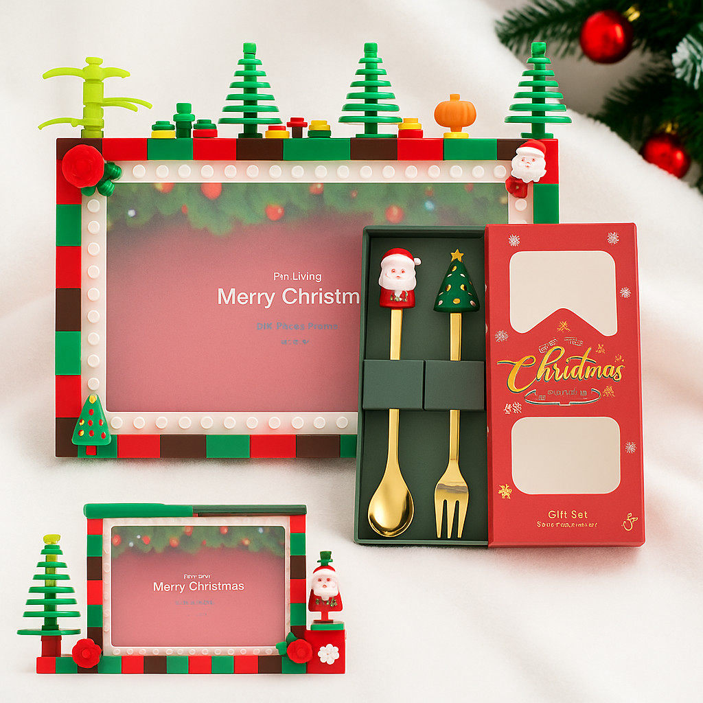 CHRISTMAS COMBO-  CHRISTMAS THEME LEGO FRAME AND  CHRISTMAS CUTLERY