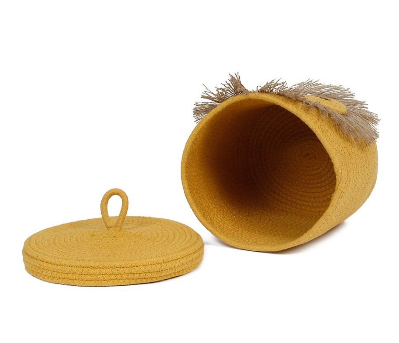 Lion Face Storage Basket with Lid – Woven Cotton Rope Kids Laundry & Toy Organizer