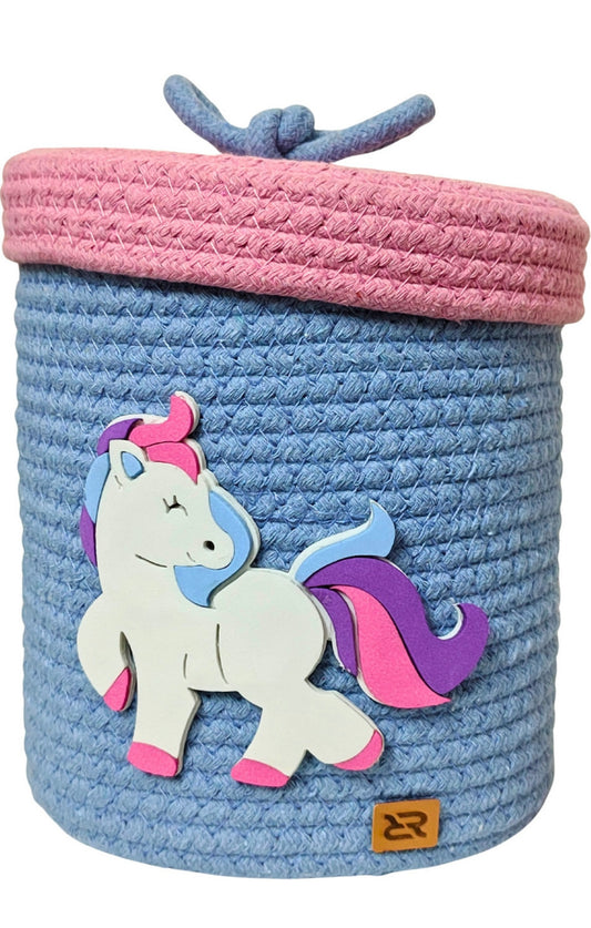 Unicorn Woven Storage Basket – Cute Rope Organizer with Lid for Kids Room & Nursery