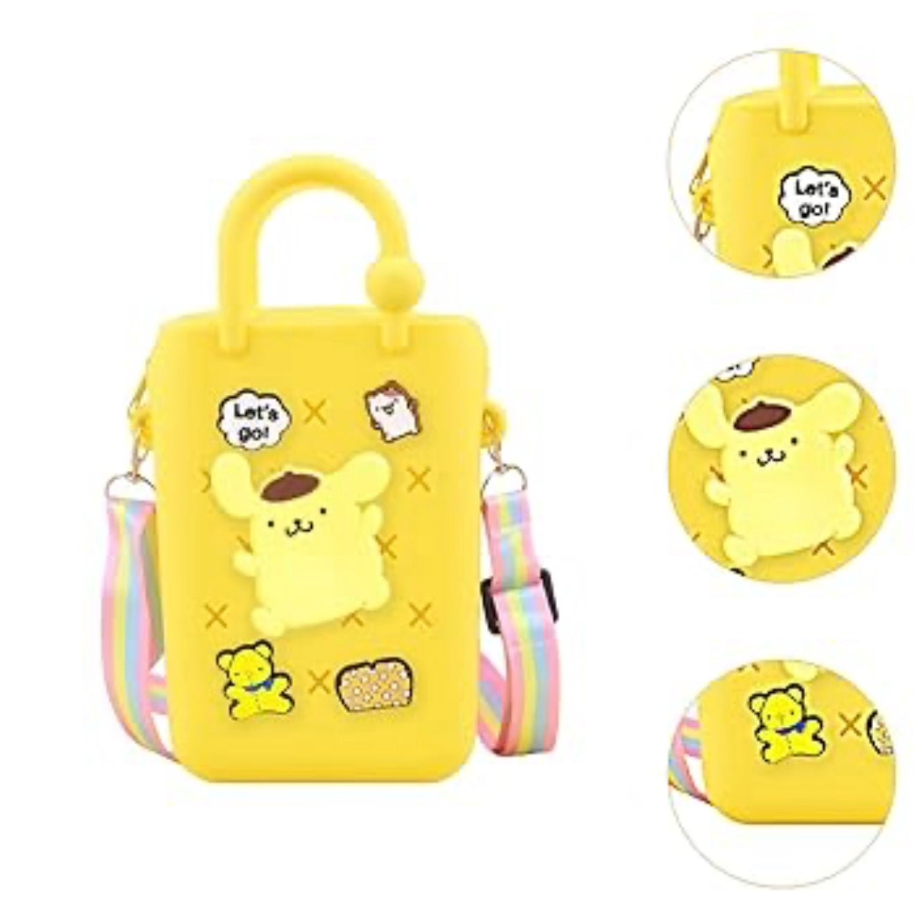Cute Silicone Mini Tote Bag with Decorative Pins, DIY Customizable Design, Holographic Strap (Pack of 1, Color may vary)