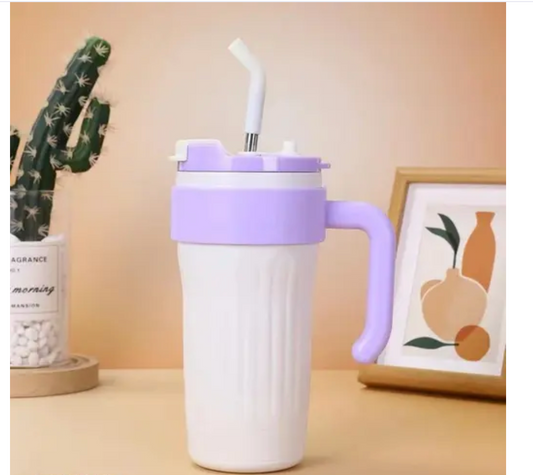 Sipper With Straw (White And Purple)