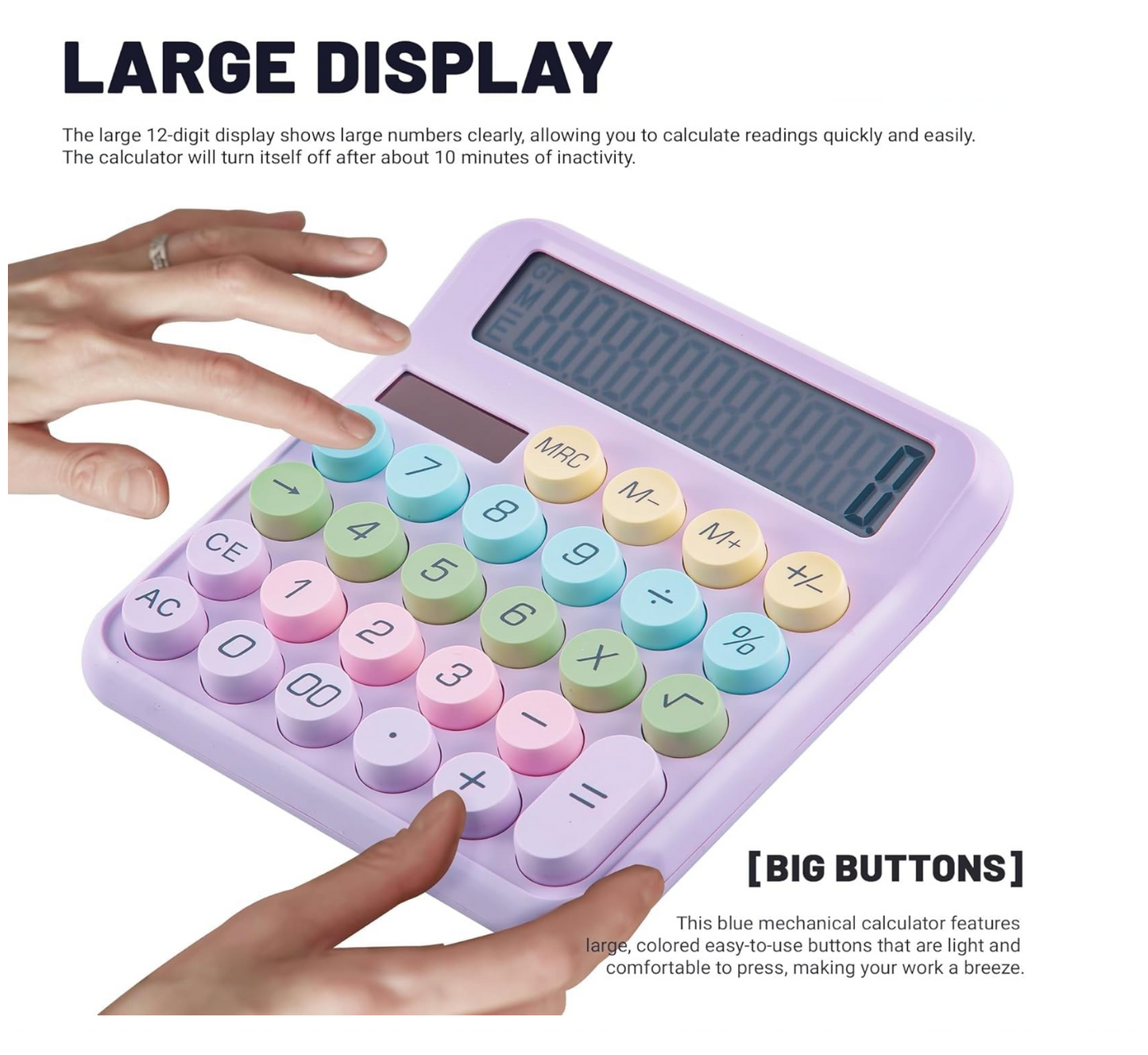 12 Digit Extra Large 5-Inch LCD Display Pastel Calculator