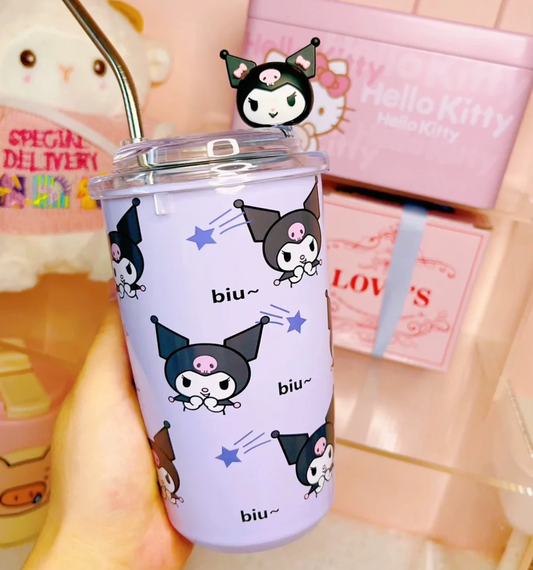 Kuromi Stainless Steel Sipper With Lid And Straw