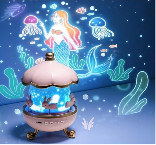 Musical Carousel Night Light Projector with Rotating Bunny Figures