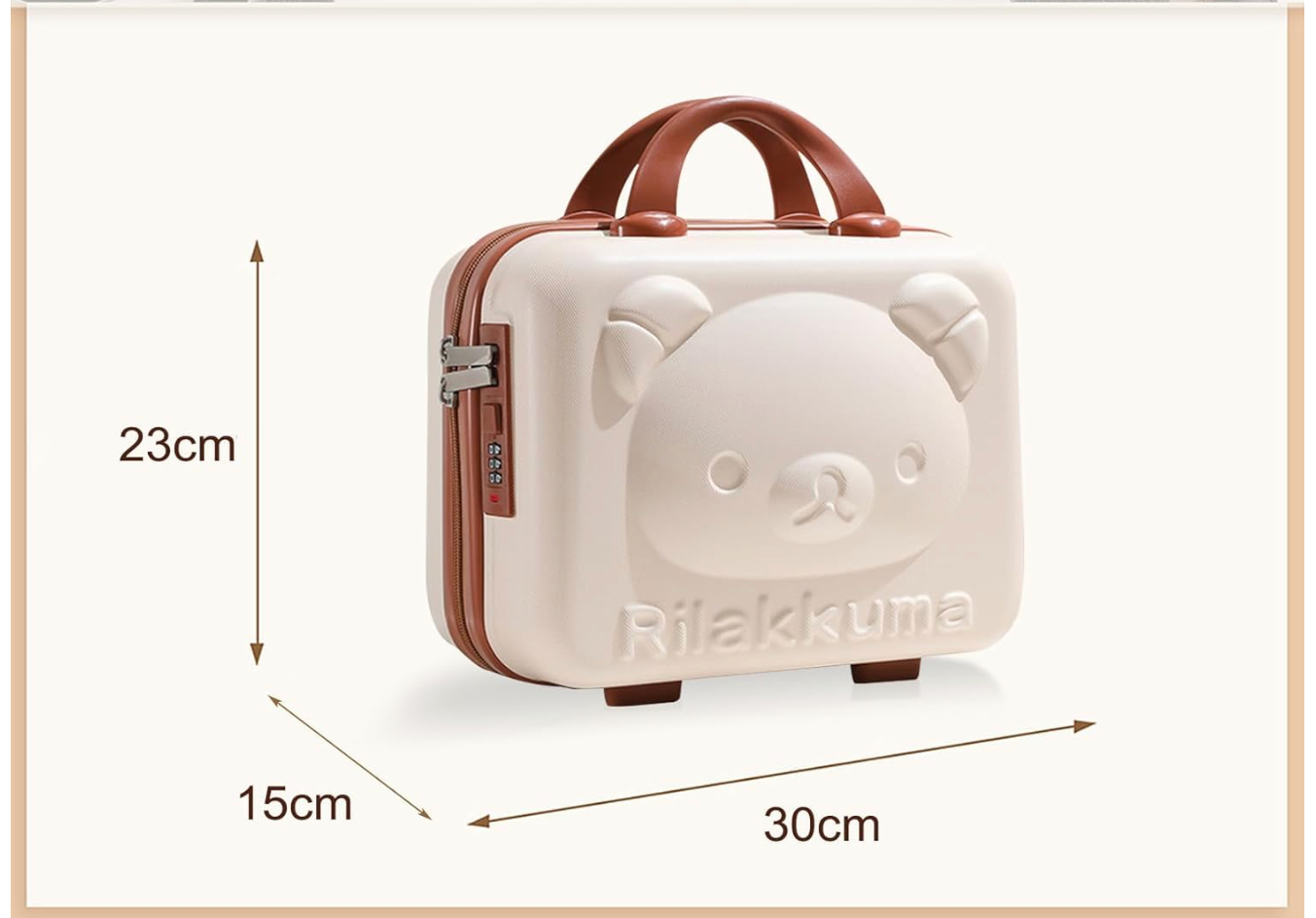 Hard Shell Travel Vanity Case, White with Brown Trim, Combination Lock, Dual Handle,Cosmetic Bag Travel&nbsp;