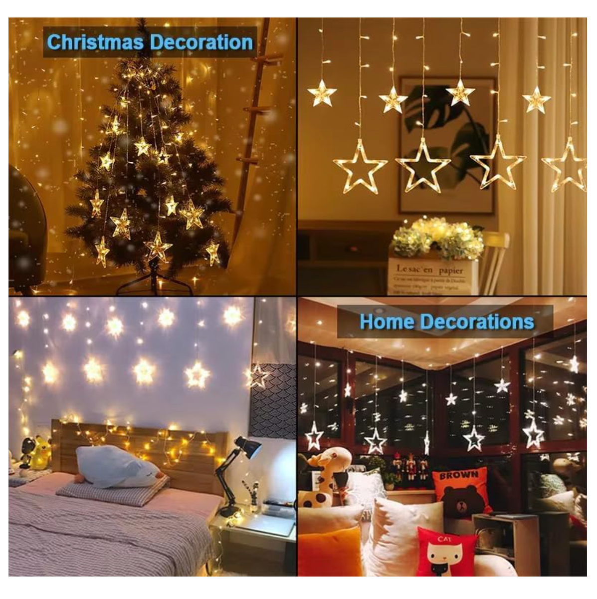 TMDA LED Star Curtain String Lights, Warm White, Decorative Window Hanging Lights for Home, Party, Wedding,Festivals (6 * 6 Lights