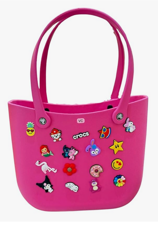 TMDA Decorative Tote Bag with Charms, Double Handle Design, COLOUR MAY VARY, 24 x 12 x 20 cm