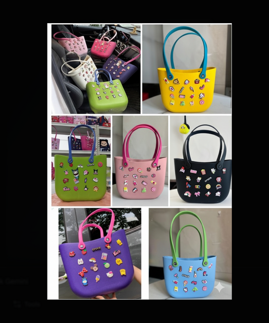 TMDA Decorative Tote Bag with Charms, Double Handle Design, COLOUR MAY VARY, 24 x 12 x 20 cm
