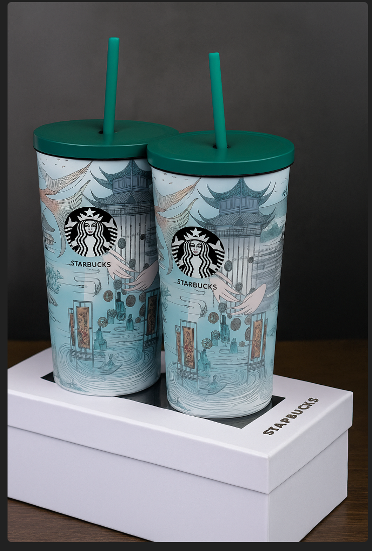 STARBUCKS PRINTED WHITE  STAINLESS STEEL 800 ML