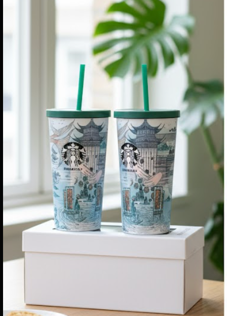 STARBUCKS PRINTED WHITE  STAINLESS STEEL 800 ML
