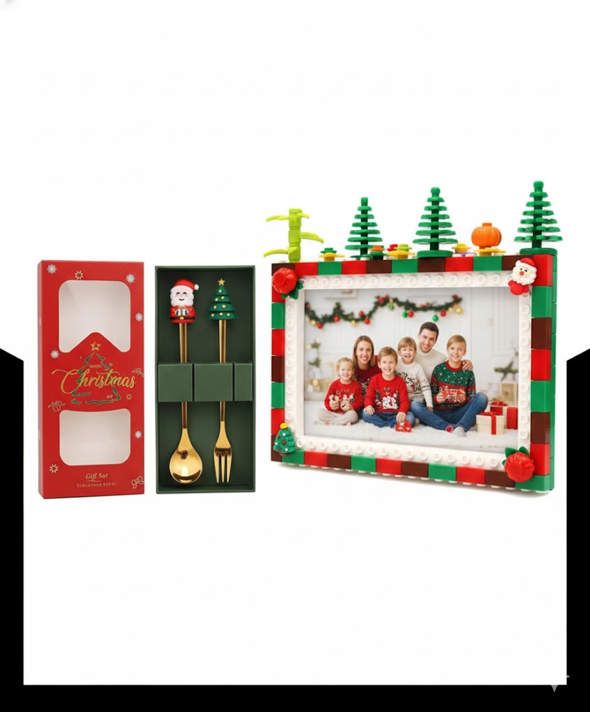 CHRISTMAS COMBO-  CHRISTMAS THEME LEGO FRAME AND  CHRISTMAS CUTLERY