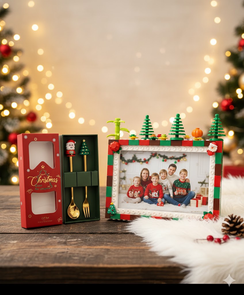 CHRISTMAS COMBO-  CHRISTMAS THEME LEGO FRAME AND  CHRISTMAS CUTLERY